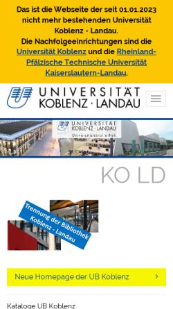 Vorschau der mobilen Webseite www.uni-koblenz-landau.de, Universitätsbibliothek Koblenz-Landau