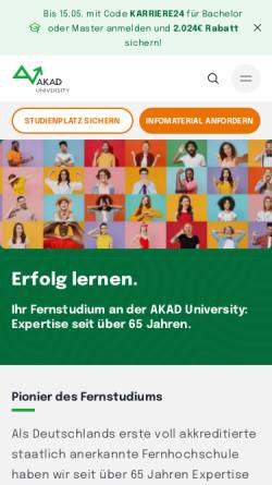 Vorschau der mobilen Webseite www.akad.de, AKAD - Die Privat-Fernstudium GmbH