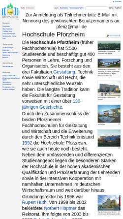 Vorschau der mobilen Webseite www.pfenz.de, Hochschule Pforzheim
