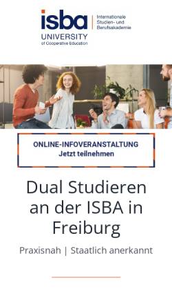 Vorschau der mobilen Webseite www.iba-freiburg.de, Internationale Berufsakademie der F+U Unternehmensgruppe gGmbH Darmstadt, Studienort Freiburg