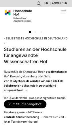 Vorschau der mobilen Webseite www.hof-university.de, Hochschule Hof