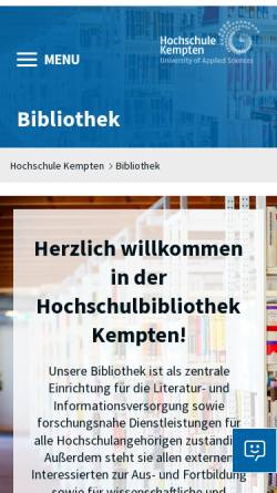 Vorschau der mobilen Webseite www.hochschule-kempten.de, Bilbliothek der Fachhochschule Kempten
