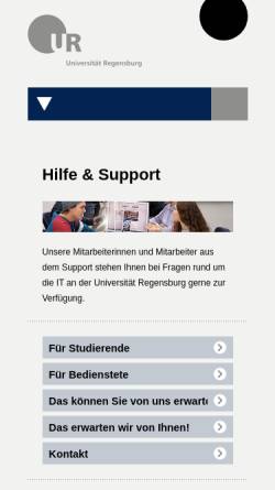 Vorschau der mobilen Webseite www.uni-regensburg.de, E-Mail Support