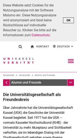 Vorschau der mobilen Webseite www.uni-kassel.de, Universitätsgesellschaft Kassel