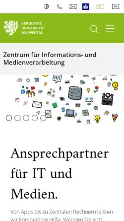 Vorschau der mobilen Webseite www.zim.uni-wuppertal.de, Zentrum für Informations- und Medienverarbeitung (ZIM)