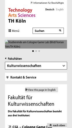 Vorschau der mobilen Webseite www.f02.fh-koeln.de, Fakultät für Kulturwissenschaften (F02)