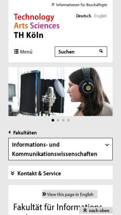 Vorschau der mobilen Webseite www.f03.fh-koeln.de, Fakultät für Informations- und Kommunikationswissenschaft (F03)