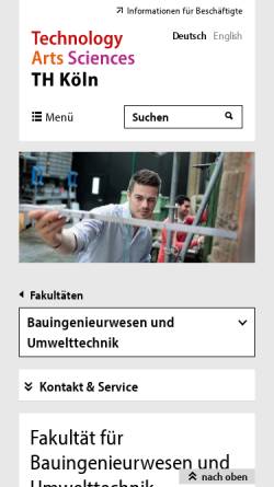 Vorschau der mobilen Webseite www.f06.fh-koeln.de, Fakultät für Bauingenieurwesen und Umwelttechnik (F06)