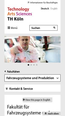 Vorschau der mobilen Webseite www.f08.fh-koeln.de, Fakultät für Fahrzeugsysteme und Produktion (F08)