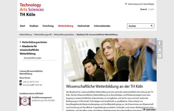 Vorschau von www.th-koeln.de, Zentrum für akademische Qualifikationen und wissenschaftliche Weiterbildung (ZaQwW)
