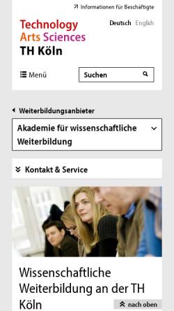 Vorschau der mobilen Webseite www.th-koeln.de, Zentrum für akademische Qualifikationen und wissenschaftliche Weiterbildung (ZaQwW)