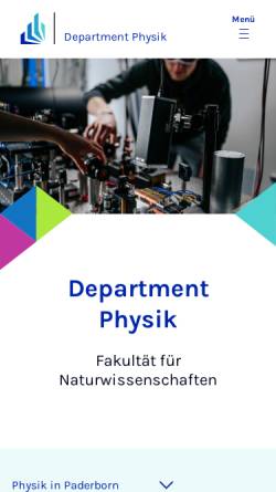 Vorschau der mobilen Webseite physik.uni-paderborn.de, Department Physik