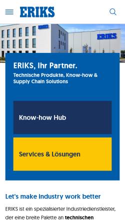 Vorschau der mobilen Webseite www.eriks.de, Eriks Holding Deutschland GmbH