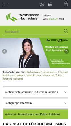 Vorschau der mobilen Webseite www.j-pr.de, FH Gelsenkirchen, Institut für Journalismus und Public Relations