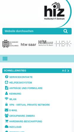 Vorschau der mobilen Webseite www.hiz-saarland.de, Hochschul-IT-Zentrum