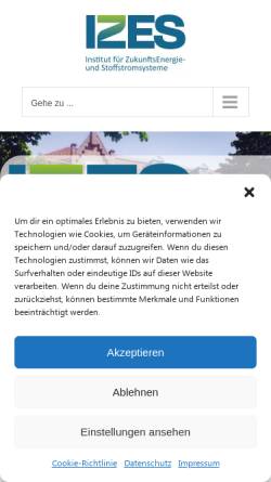 Vorschau der mobilen Webseite www.izes.de, Institut für Zukunfts-Energie-Systeme (IZES)