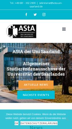 Vorschau der mobilen Webseite asta.uni-saarland.de, Allgemeiner Studierendenausschuß (AStA)