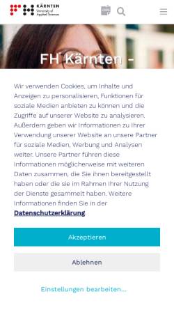 Vorschau der mobilen Webseite www.fh-kaernten.at, Fachhochschule Kärnten