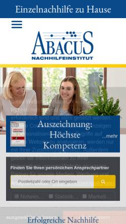 Vorschau der mobilen Webseite www.abacus-nachhilfe.de, Abacus Nachhilfeinstitut Franchise GmbH