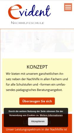 Vorschau der mobilen Webseite www.evident-nachhilfe.de, evident Nachhilfeschule