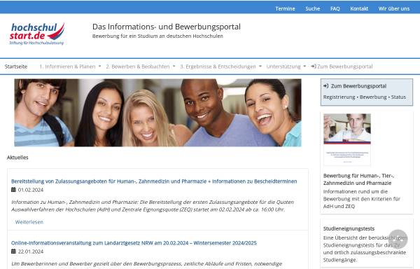 Vorschau von www.hochschulstart.de, Stiftung für Hochschulzulassung