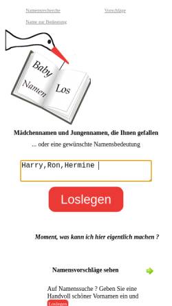 Vorschau der mobilen Webseite www.babynamenlos.de, Babynamenlos