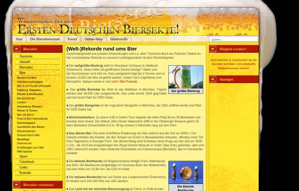 Vorschau von www.biersekte.de, Weltrekorde rund um den Begriff Bier