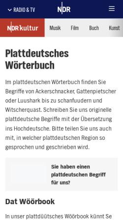 Vorschau der mobilen Webseite www.ndr.de, NDR Online: Plattdeutsch-Wörterbuch