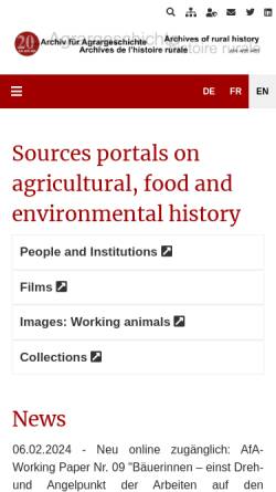 Vorschau der mobilen Webseite www.histoirerurale.ch, Archiv für Agrargeschichte