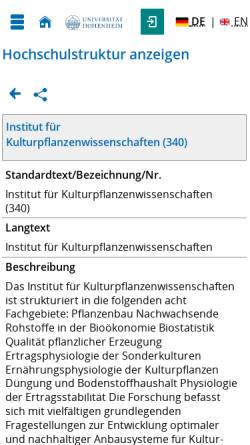 Vorschau der mobilen Webseite www.uni-hohenheim.de, Universität Hohenheim, Institut für Kulturpflanzenwissenschaften