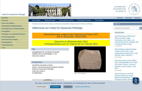 Vorschau von www.klassphil.hu-berlin.de, Klassische Philologie an der Humboldt-Universität Berlin