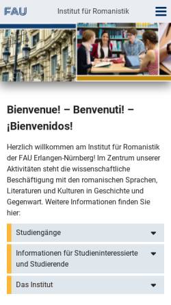 Vorschau der mobilen Webseite www.romanistik.phil.uni-erlangen.de, Institut für Romanistik