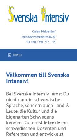 Vorschau der mobilen Webseite www.svenskaintensiv.de, SvenskaIntensiv.de