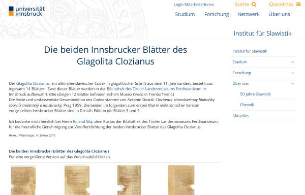 Die beiden Innsbrucker Blätter des Glagolita Clozianus