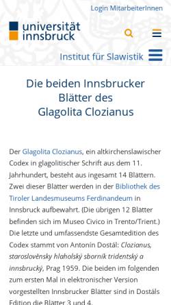 Vorschau der mobilen Webseite www.uibk.ac.at, Die beiden Innsbrucker Blätter des Glagolita Clozianus