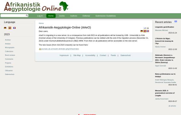 Vorschau von www.afrikanistik-aegyptologie-online.de, Afrikanistik-Aegyptologie-Online (AAeO)
