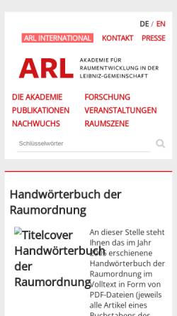 Vorschau der mobilen Webseite www.arl-net.de, Handwörterbuch der Raumordnung