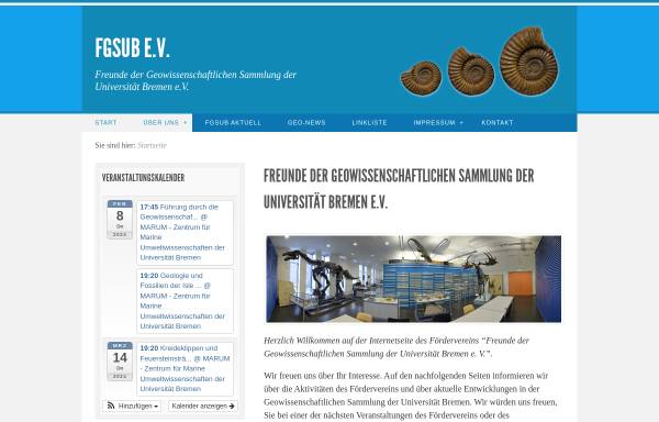 Vorschau von www.fgsub.de, FGSUB - Freunde der Geowissenschaftlichen Sammlung der Universität Bremen e.V.