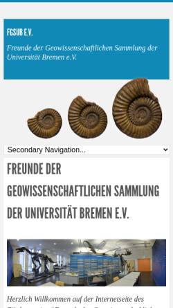 Vorschau der mobilen Webseite www.fgsub.de, FGSUB - Freunde der Geowissenschaftlichen Sammlung der Universität Bremen e.V.