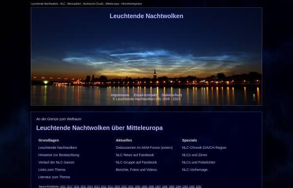 Vorschau von www.leuchtende-nachtwolken.info, Leuchtende Nachtwolken (NLC) in Mitteleuropa