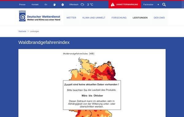 Vorschau von www.dwd.de, Waldbrand-Warnindex des Deutschen Wetterdienstes (DWD)