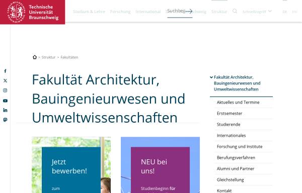 Vorschau von www.tu-braunschweig.de, Fakultät Architektur, Bauingenieurwesen und Umweltwissenschaften der Technischen Universität zu Braunschweig