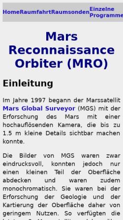 Vorschau der mobilen Webseite www.bernd-leitenberger.de, Mars Reconnaissance Orbiter