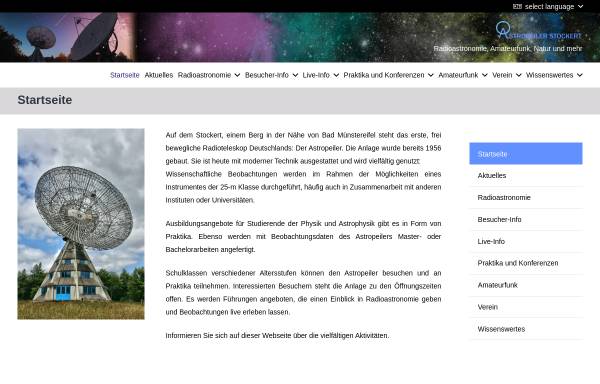 Vorschau von www.astropeiler.de, Förderverein Astropeiler Stockert