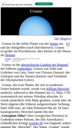 Vorschau der mobilen Webseite www.neunplaneten.de, Planet Uranus