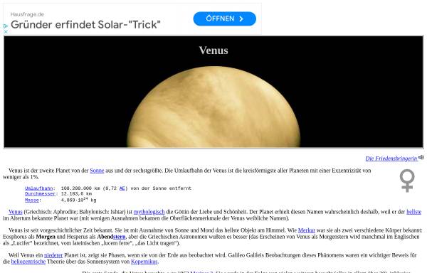 Vorschau von www.neunplaneten.de, Planet Venus