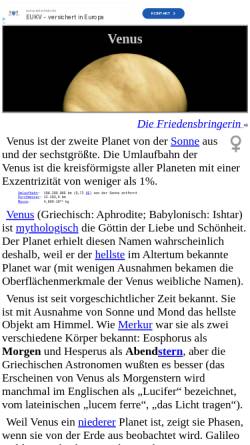 Vorschau der mobilen Webseite www.neunplaneten.de, Planet Venus