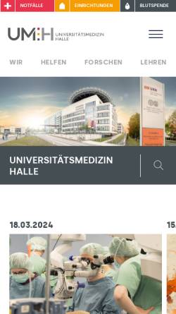 Vorschau der mobilen Webseite www.medizin.uni-halle.de, Institut für Medizinische Immunologie der Universität Halle-Wittenberg