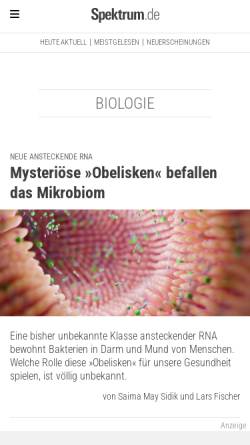 Vorschau der mobilen Webseite www.spektrum.de, Biologie - Spektrum.de