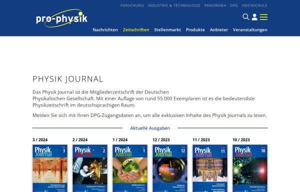 Vorschau von www.pro-physik.de, Physik Journal